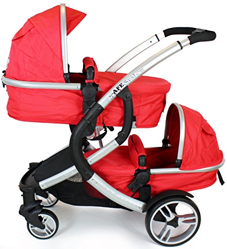 iSafe Tandem Pram me&you - Warm Red (Red) + All Raincovers