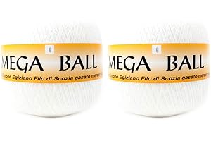 WOOLOVE MegaBall gomitoli di Filo di Scozia da 250gr per lavori a Uncinetto centrini Pizzi tombolo n8 Bianco