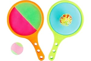 ROPNIIK Paddle Catch Ball Racket Set Sport Game Toys Toss Set Disc Paddle Tennis Game Sucker Sticky Ball, Toss and Catch Game Set, 2 Paddles and 3 Balls for Kids Birthday Party Gift, Green +Orange