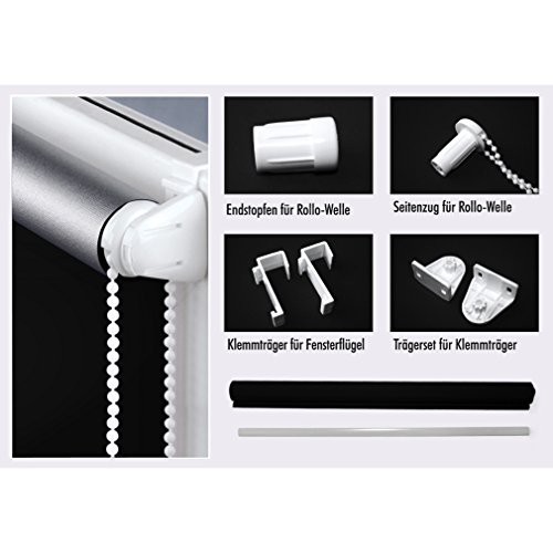 SHINY HOME® Moderne Verdunkelungrollo Jalousie Rollos (BxL, 120x230cm) Vorhang Silberbeschichtung Sonnenschutzrollo Verdunklung Klemmfix Kettenzug ohne Bohren (Schwarz) - 2