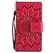 Produktbild Xperia Z3 Compact Hülle, Dfly Premium Slim PU Leder Mandala Blume Prägung Muster Flip Hülle Bookstyle Stand Slot Schutzhülle Tasche Wallet Case für Sony Xperia Z3 Compact, Rot