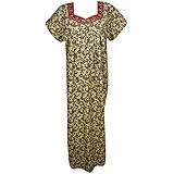 Indiatrendzs Women's Nighty Cotton Beige Paisley Embroidered Summer Nightwear Nightgown (Chest 42)