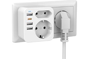 ACABUMA Multiprise Murale avec 1 USB C (PD 20 W, Charge Rapide) et 3 USB, 6 en 1 Electrique Multiprise USB, Prise USB pour la Maison Le Bureau Compatible avec Téléphone, Portable