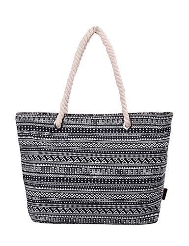 Douguyan Women's Large Shoulder Bag Canvas Zipper Print Rope Tote Handle Bag Multi Color Bag EA00252 Triangle