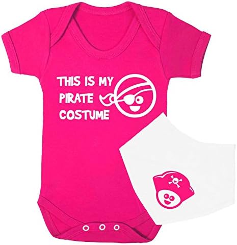 'This is my pirate costume' girls babygrow and bandana bib set ' (hot pink and white) (6-12 months)