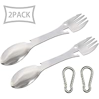2 Stücke Göffel Edelstahl Spork 5 in 1 Camping Besteck Outdoor Löffel für Reisen, Ink Messer Löffel Gabel Flasche…