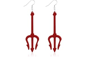 NUOGUAYI Rote Ohrringe Hängend, Rot Dreizack Ohrringe, Acryl Ohrring, Teufel Ohrring, Halloween Dekoration, für Halloween Kostüm Damen Teufel Accessoire