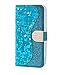 Produktbild Homikon PU Leder Hülle Cool Laser Schutzhülle Brieftasche Bling Glitzer Strass Handyhülle Kunstleder Silikon Wallet Tasche Ständer Book Case Flip Cover Kompatibel mit Samsung Galaxy A70 - Blau