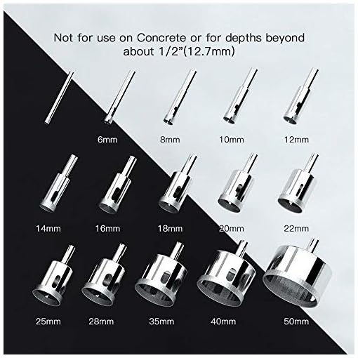 DIY Crafts 13x Diamond Drill Bits, Tile Hole Saw, Sibaok Hollow Core Hole Saw Remover Tools Set for Glass, Porcelain, Ceramic, Granite Drill Bit, 1/4 to 2 Inch 6-50mm (Pattern No # 1, Hole Saw Set) - Image 5