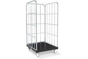 Abrollwerk Rollbehälter 724x815x1350 mm, 3-seitig, inkl. schwarzer Kunstoffplatte (500 kg Traglast), robuster Gitterwagen, verzinkt, Gitterrollwagen für Garage, Lager, Transport und Logistik