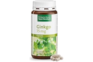 ‎KRÄUTERHAUS SANCT BERNHARD Sanct Bernhard Ginkgo-Kapseln 75 mg | Ginkgo biloba Extrakt | Mit 18,4 mg Flavonglykosiden & 4,9 mg Ginkgolid-Terpenlactonen | 240 Kapseln für 8 Monate