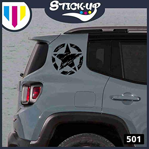 Kit Adesivi - 2 Pezzi Stella Militare Vintage fiancata Posteriore - 20x20 cm - Fuoristrada 4X4 Fiancate Cofano Jeep Renegade Suzuki Offroad Adesivi Stickers Fiancate AUT Decal (Nero)