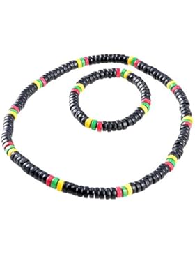 DonDon Halskette und Armband mit Echtholzperlen im Beach Look