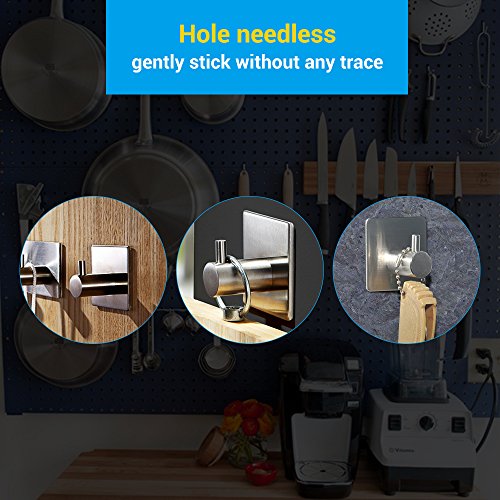 Handtuchhaken 4er, Ohne Bohren Quadratisch Leiste Selbstklebend 3M Eckig für Tür küche Bad Dusche zum kleben, Edelstahl Glänzend Gebürstet, Für Glasduschwand Stange - 5