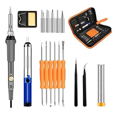 GOCHANGE Kit de Soudage, GOCHANGE 220V Soldering Iron Electrique Réglable, 6 Pcs Soudure avec Pompe à dessouder , Support de Brasage, Fil de Soudure, Brucelles Anti-Statique et Points de Fer à Souder