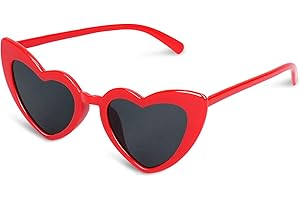 WOHISWOZIJI Red Vintage Heart Shaped Sunglasses for Women Men Kids Vintage Love Heart Sunglasses Cat Eye Ladies Fashion Retro Eyeglasses for Protection Eyewear