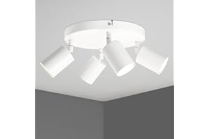 TaFiCo White 4 Way Ceiling Light Fixture Rotatable - Round Ceiling Spotlight - Spot Lights Ceiling with GU10 Base - Bulbs Not Included