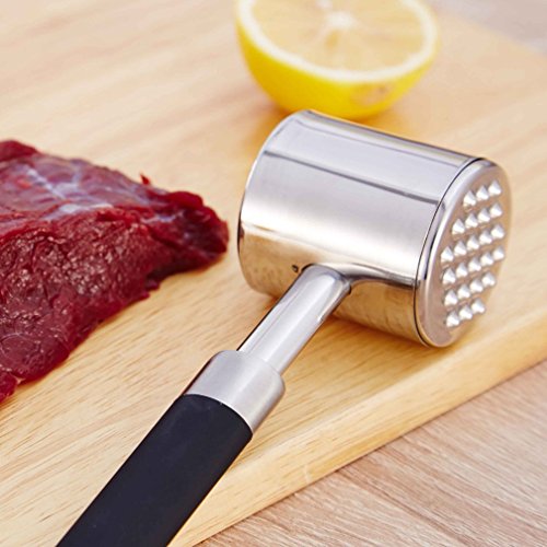 MojiDecor Fleischklopfer Edelstahl Fleischhammer Schnitzelklopfer Steakhammer Meat Tenderizer Küche Werkzeug, 18/10 Edelstahl mit ergonomischer Anti-Rutsch Griff - 6