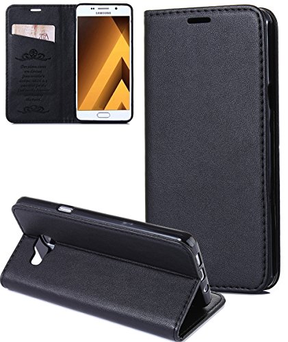 Nnopbeclik Hülle Leder Für Samsung Galaxy A3 2017 Flip Etui Echt, PU Leather [Schaffell Muster] Case Handytasche Fashionable Beiläufig Style Schale Brieftasche Muster Wallet handyhülle im Bookstyle mit Standfunktion Karteneinschub und Magnetverschluß [Selbstabsorption] Bumper Pour Samsung Galaxy A3 2017 [Schwarz]