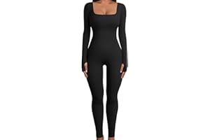 UMIPUBO Combinaison Femme Sport Yoga Jumpsuit Manches Longues Sexy à Col Carré Côtes Combinaison Une Pièces Bustiers Femme Vêtement de Sport