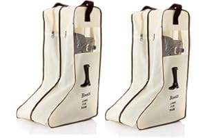 CORKWAW Portable 2 Pair Boot Storage Bags Dust Proof Shoe Bags,Zippered Boots Organizer Protector Bag for Home and Travel, Beige, tall