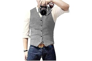 Solovedress Mens Vintage Waistcoat Tweed Wool Regular Fit Suit Vest for Wedding Groomsmen