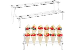 Soporte transparente para conos de helado, Wanfoou Soporte acrílico para conos de helado con 12 agujeros, soporte de cono acrílico de 2 niveles para cupcakes, palomitas de maíz, restaurante, azúcar