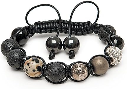 ZebredellasUnique Shamballa Bracelet Kanye Dalmatian Jasper Onyx Black Lava Gemstones Pave Crystal Hand-Made in Britain