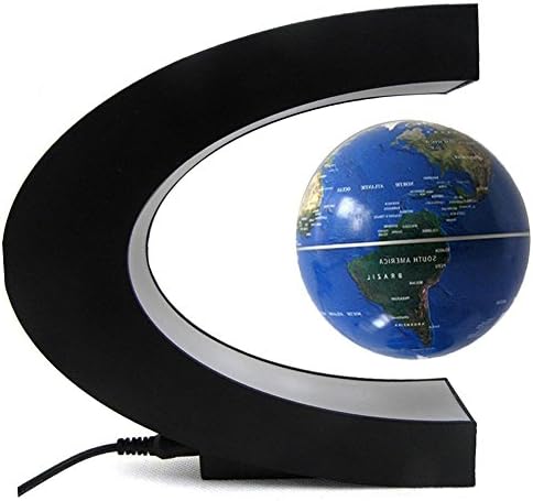 Globe 360° LED Light C Shape Magnetic Levitation Floating Globe World Map Anti Gravity Office Table Decorate, Mysteriously Suspended in Air World Map for Learning Education Teaching Home Office Desk D (blue)