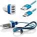 Produktbild USB 3.1 Typ C Auto Ladegerät mit 2.1A 2.0A 1.0A 3 Port 12V USB Kfz Ladeadapter car charger für Zigarettenanzünder - Nylon Ladekabel für Handys Smartphones Tablets mit Type C Anschluss in Blau