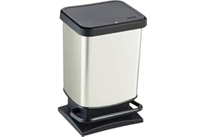 Rotho Paso Poubelle 20l avec pédale et couvercle, Plastique (PP) sans BPA, blanc métallisé, 20l (29,3 x 26,6 x 45,7 cm)
