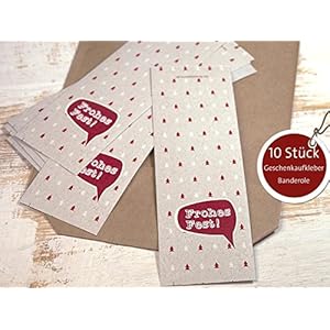 20 Stück große Geschenkaufkleber Banderole Frohes Fest Weihnachten 5 x 15 cm Retro Kraftpapieroptik