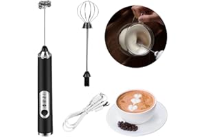 ALIRIA Espumador de Leche Electrico Recargable USB 3 Velocidades, Batidor de Cafe Latte, Huevos, Capuchino, Matcha, Cacao, Em