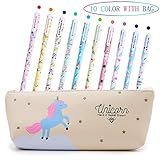 Aperil Licorne Stylos Sac pour Filles Cadeau D'école d'anniversaire Cadeau Licorne Mignon Stylos Set Stylo À Bille Écriture Lisse Coloré Encre Crayon Cas pour Enfants Filles Âge 3 4 5 6 7 8 9 10 Ans