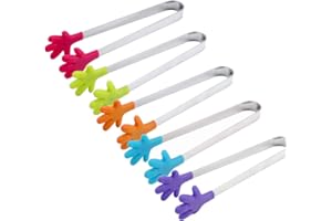PVEATH Confezione da 5 mini pinze per ghiaccio da zucchero, in acciaio inox, con forma a mano antiscivolo, in silicone, per lingue da cucina, raccoglitori e clip per ghiaccio (colore casuale) (palma piccola)