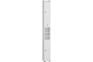 KIMENICH Armario Baño, Columna Baño, Armarios Altos para Baño con Portarrollos de Papel, Estante Ajustable, Armario Baño Estrecho con Cajón, Espacio Abierto, 20 * 20 * 180 cm, Blanco