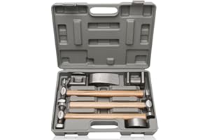 HEYOUTH Blechhämmer,Hammerset Ausbeulwerkzeug satz,Hammer Richtsatz Ausbeulset,7-tlg inklusive Schlaghammer,Formblock,Griff aus Massivholz Bequemer strapazierfähiger für präzise Blechbearbeitung