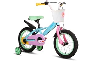 JOYSTAR STITCH Macaron 14/16 Inch Kids Bike for 3-7 Years Old, 14/16 Inch Girls Bike with Stabilisers/Basket