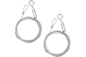 YunBey 2 Pezzi Cavo Acciaio Inossidabile Fune in Filo Acciaio Inox con Moschettoni Gancio e Cappio di Filo, Ganci Corda per Appendi Quadri Pannelli Insegne Luminose Lampade, 1.5mm x 2m