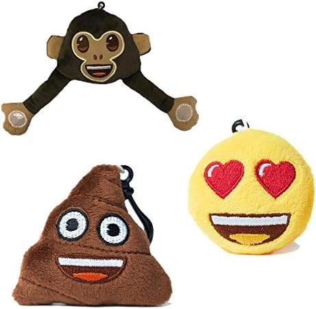 Love Bomb Cushions Heart Eyes, Monkey and Poo emoji® Key Chain Pack - Super Soft, Super Cuddly keyring. These are an emoji or emoticon keyring from emoji®