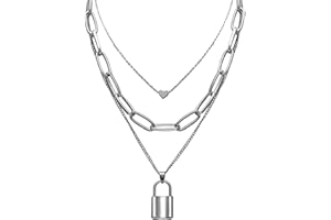 DTWAWA Layered Necklace Choker Lock Pendant Punk Long Chain Personality Simple Jewelry for Women Girls