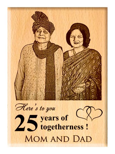 Engraveindia Personalized Unique Wedding Anniversary/Just Married Gift - Wooden Engraved Photo Plaque/Frame (5x4)
