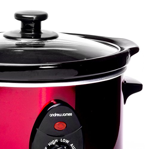Andrew James – 1,5L Premium Schongarer In Rot – Mit Sicherheitsglas und Entnehmbarer Innerer Keramikschüssel – 3 Temperaturstufen - 5