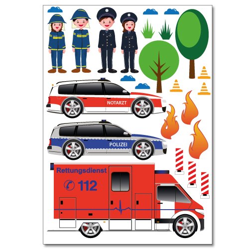 Wandkings Einsatzfahrzeuge Wandsticker Set, 29 Aufkleber, 2 DIN A4 Bögen, Gesamtfläche 60 x 20 cm - 2