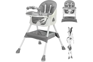 UBRAVOO 3-in-1 Baby HighChair, Foldable Portable Baby Dining Chairs Eat & Play Convertible High Chair with Double-Layer Dinner Plate and Toy Rack(Grey)