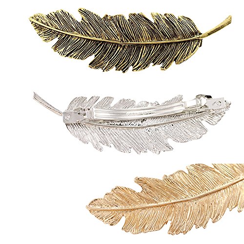 Contever® Leaf Shaped Hair Clip Hairpin Vintage Barrette Headwears Claw Hair Accessories (Pack of 3, Different Colors)