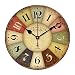 Produktbild FENICAL Holz Wanduhr Vintage rustikal Land toskanischen Retro-Stil aus Holz dekorative Runde Wand Uhr Geschenk nach Hause dekorativ für Zimmer (Farbe Zahlen)