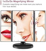 Espejo de Maquillaje,CocoBear Regalos Espejo de Mesa Adjustable 180º con Luz Espejo Cosmético Plegable con Iluminacíon 21 Led Carga con USB o Batería El Favorito de La Mujer Aumentos1x/ 2x/ 3x(Negro)