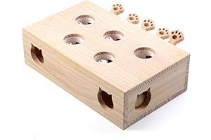 Cunluna Jouet interactif pour Chat, Bois, Jouet, Taupe Souris, boîte à Puzzle avec Jouets de Dessin animé Mignon pour Chat, Chasse, Jeu, Exercice, gratter - 5 Trous,A