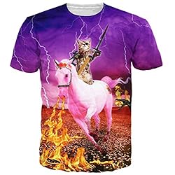 Leapparel Camiseta divertida unisex de la impresión del caballo del unicornio del paseo del gato